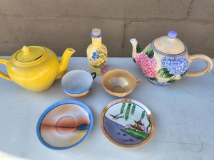 2 Tea pots-2 Tea Cups and Saucers-Cruet