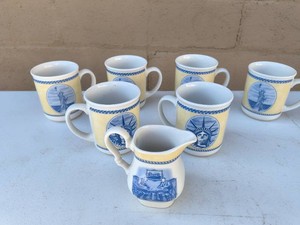 Vintage Churchill American Heritage  American Pastimes Millennium Collection Cream Pitcher and Mugs