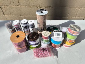 Collection of Craft Ribbons, Spools, and Twines