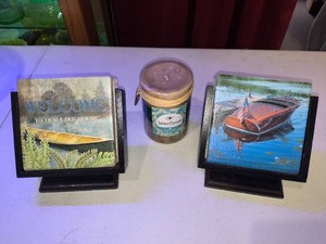 CABIN Coasters & Candle- Lot of 3