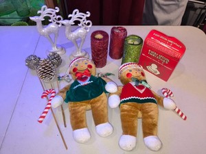 Gingerbread men, 2 Holiday CDs, Decorative Pinecones, Holiday Candles, Reindeer Figures