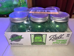 VINTAGE STYLE Ball Mason Jars - 1 Pack of 6 jars-Green Color