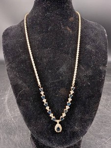14K Gold Diamond & Blue Topaz Necklace