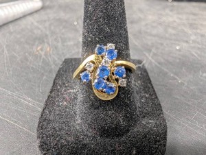 14K Gold Blue & Clear Stone Ring