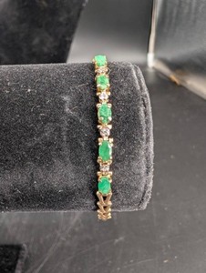 Vintage 10K Gold Green Gemstone Bracelet