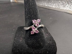 10K Gold Floral Cluster Ring With Pink Stones Size 7