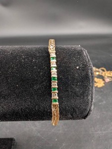 14K Gold Diamond & Emerald Braided Bracelet