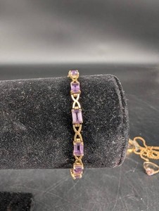 10k Gold And Purple Gemstone Link Bracelet 7 in