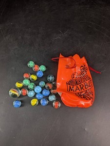 Assorted Glass Marbles With Drawstring Storage Bag