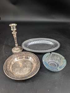 Decorative Metal-Finish & Glassware Group of 4