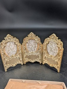Vintage Japanese Gold-Tone Three-Panel Folding Vanity Mirror