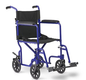 Medline Aluminum Transport Chair, 17 inch Blue - Lightweight, Foldable, - Supports up to 300 lbs