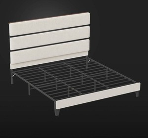 Queen Size Bed Frame Fabric Upholstered Platform with Modern Padded Modular LED