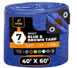 7 Mil 40 ft. W x 60 ft. L Heavy Duty Blue and Brown Poly Tarp