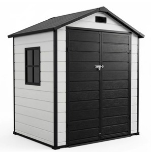 Garvee Outdoor Storage Shed, 6 x 4 FT Plastic Resin Shed with Floor, Window, Sloped Roof and Lockable Door for Patio and Backyard