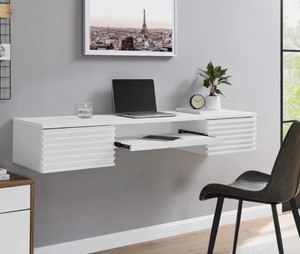 Modway Render Wall Mount Particleboard and Wood Office Desk in White