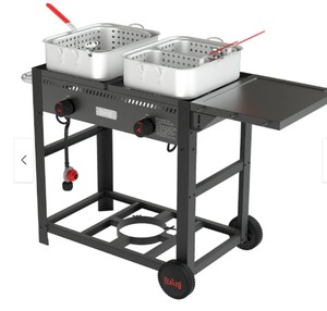 FEASTO Outdoor Propane Deep Fryer with Movable Cart, 2-Burner Independent Control Stove with 100,000 BTU