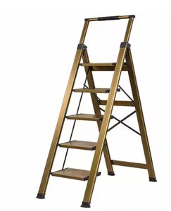 5 ft. Aluminum Brown Gold 5 Step Stool with Retractable Handrail, 330 lb. Folding Stool Ladders for Garage Library