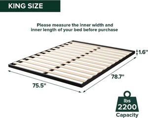 Zinus 1.6 Inch Deepak Easy Assembly Wood Slat Bunkie Board, King Metal Frame with Wood Slats