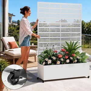 Outdoor Privacy Planters with Trellis, 73 Tall Freestanding Metal Planter Box
