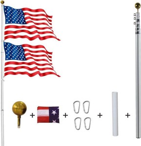 25ft Flag Pole Kit for Outside Inground Heavy Duty Telescoping - Fly up to Two Flags