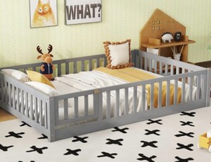 Bellemave Kids Montessori Floor Bed,Floor Bed Frame with Safety Guardrail