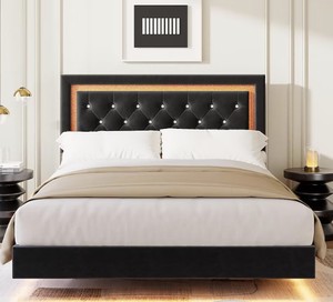 Garvee Floating Bed Frame Full Size with Smart Led Lights Upholstered Platform Bed