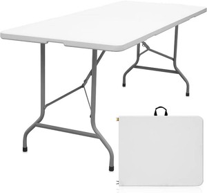 Folding Table 6ft, Heavy Duty Plastic Fold-in-Half Utility Table, White