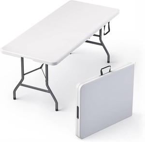 6 Feet Foldable Table with Built in Handle & Steel Legs  6FT Heavy Duty Folding Portable