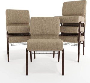 4 Pack Flash Furniture 4 Pack HERCULES Series 21W Church Chair in Beige Fabric with Book Rack - Copper Vein Frame