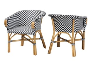 Baxton Max Dining Chair in Natural Rattan & Black & White Poly (Set of 2) 193271501281
