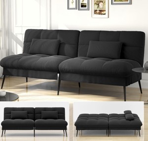 COMHOMA Convertible Futon Sofa Bed Upholstered Futon Couch Fabric Sleeper Sofa, Black