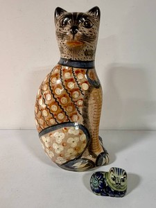 Vintage Tonala Pottery Hand-Painted Folk Art Cat Figurines