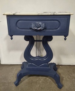 Hand Carved Mohagany Harp Side Table wMarble Top