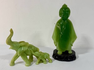 Vintage Faux Jade Asian Child and Elephant Figurines