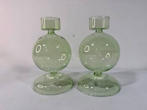 Crate and Barrel Venezia Smoke Green Glass Tealight Candle Holder