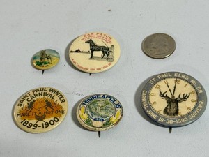 Vintage Pins - Saint Paul Winter Carnival, St Paul Elks Carnival, Dan Patch, Minneapolis Minnehaha Falls