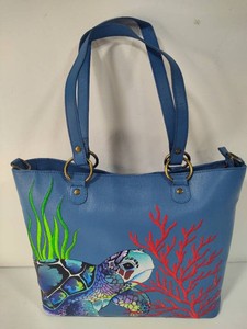 Turtle Reef Sapphire Anna by Anuschka Genuine Leather Hand Painted Shoulder Tote New wo Tags