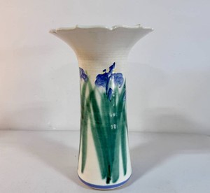 Signed Scalloped Edge Floral Vase