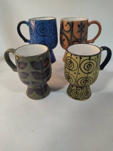 Set of Ceramic Footed Pedestal Mugs