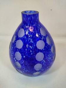 Polka Dot Cobalt Blue Glass Art Vase