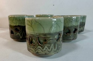 Vintage Somaware Green Somayaki Tea Cups