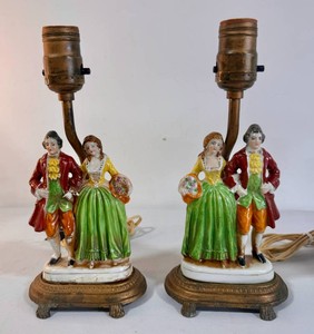 Vintage Occupied Japan Hand Painted Porcelain Figurine Lamps