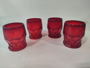 Mosser Glass Ruby Red Inverted Thistle Pattern Mini GlassesToothpick Holders