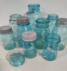 Assorted Blue Glass Ball Jars