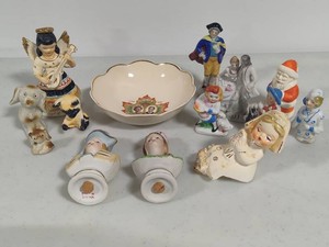 Large Lot of Assorted Small Figurines, Salt & Pepper Shakers & Royal Bowl