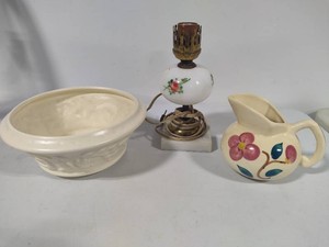 Vintage Haeger Pottery Planter, Ceramic Floral Pitcher & Small Table Lamp