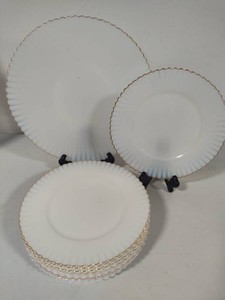 MacBeth Evans Petalware Milk Glass Plates & Round Serving Platter