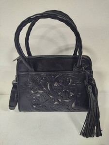 Patricia Nash Black Tooled Leather Primrose Satchel wDust Bag New wo Tags