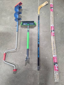 Outdoor Equipment - Ice Auger, Hockey Stick, Bamboo Sticks & Snow Pusher